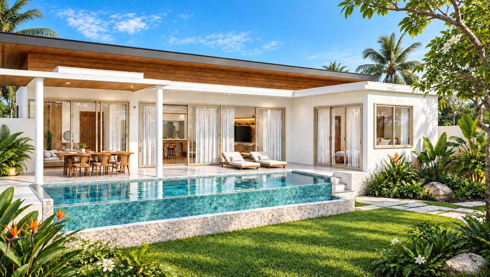 Temple Gate – Vue latérale villa piscine privée Lamai Koh Samui